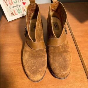 UGG Tan Suede Ankle Boots with Buckle